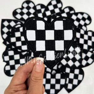 black checkered heart patch, heart patch, preppy patch, retro patch, patch for hats, trendy patch, trucker hat patches, embroidery patch