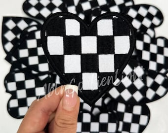 Black Checkered Heart Patch: Preppy Retro Embroidery Patch