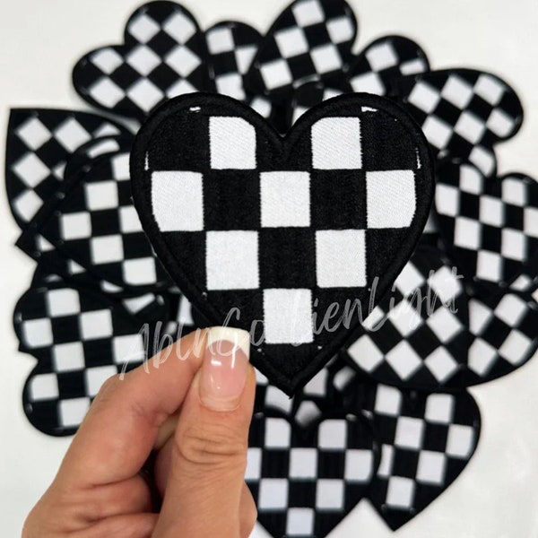 black checkered heart patch, heart patch, preppy patch, retro patch, patch for hats, trendy patch, trucker hat patches, embroidery patch