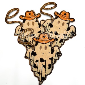 Cowboy Ghost Chenille Patch: Halloween Western Iron-On (10"x7.5")
