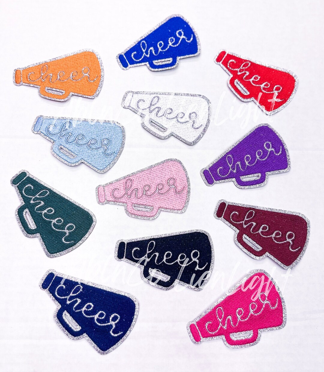 Silver Glitter Cheer Patch, Cheer Iron on Patch, Cheer Megaphone Patch