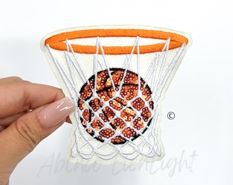 Sequins Basketball Hoop Patch: Iron-On Sport Applique (3x3.3'')
