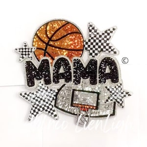 basketball mama patch, basketball patch, game day patch, sequin patch, big iron on patch, checkered patch, sports patch, trendy patch, DIY