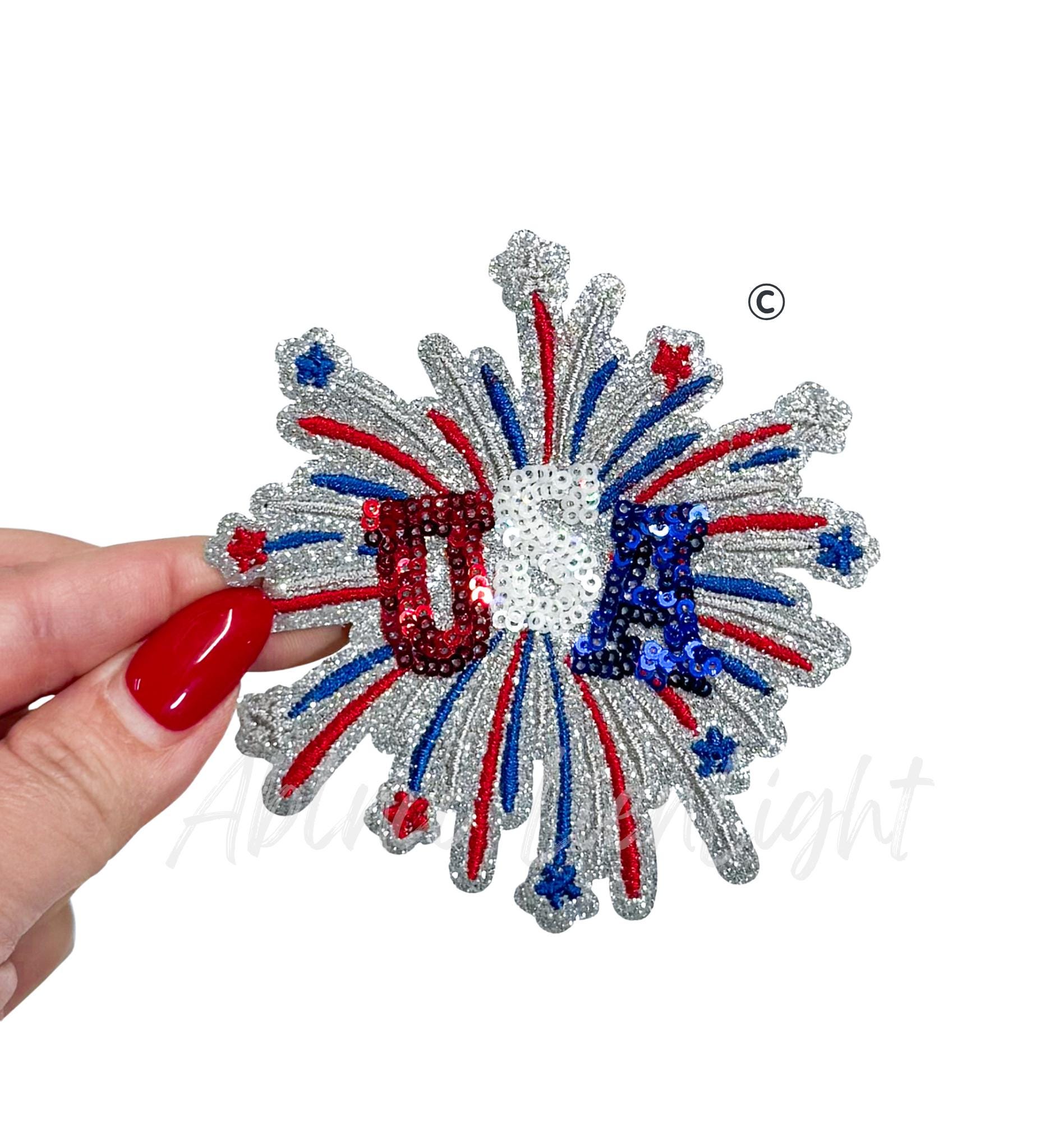 USA Firework Sequin Patch, Iron on Applique, Red White Blue (3'') - Etsy