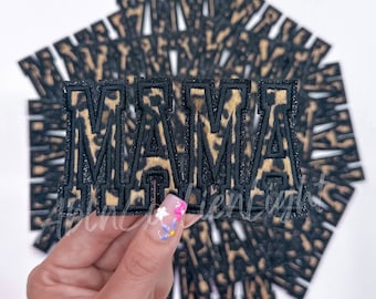 Mama Cheetah Print Patch: Glitter Iron-On Applique (4")