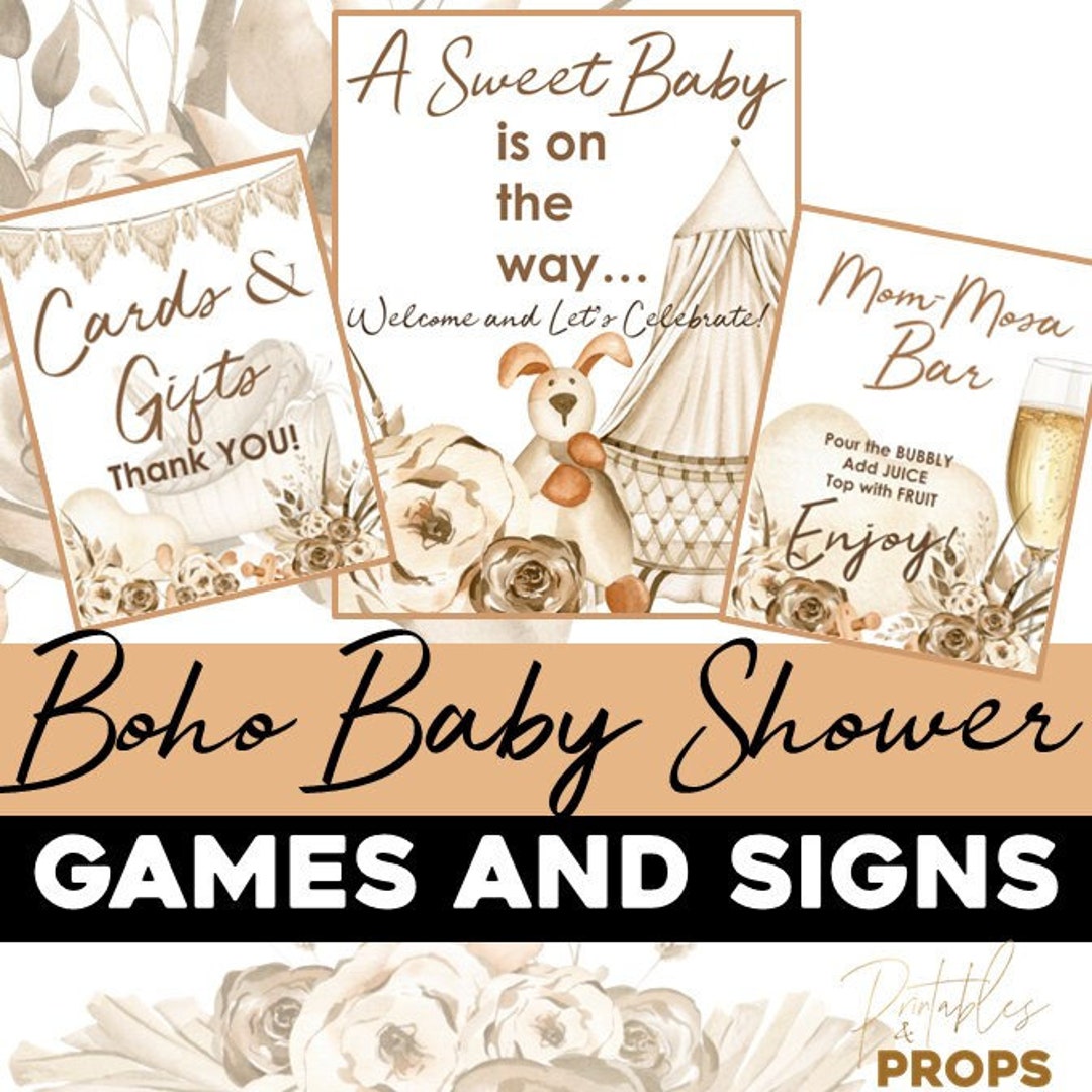 Baby Shower Games, Baby Shower Signs and Games Bundle, Boho Baby Shower ...