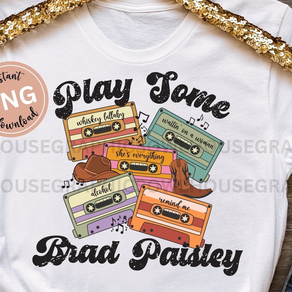 Play Some Brad Paisley Retro Cassette Png, Country Music Png, Country Concert Png, Retro Country Music Shirt Design Png