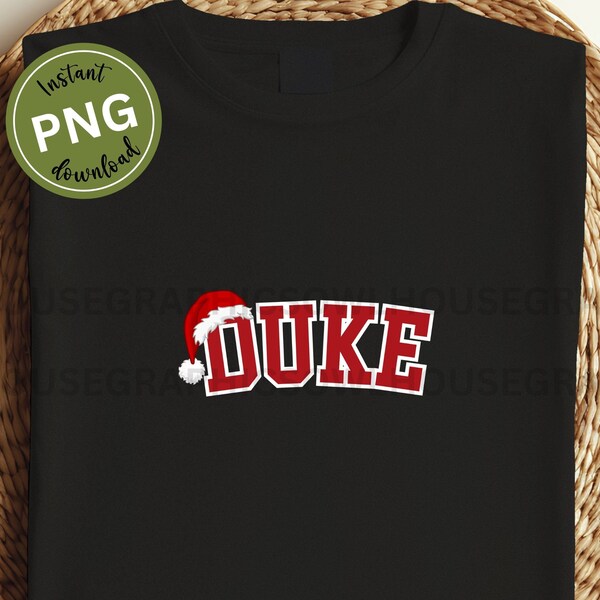 Duke Santa Hat Png, Varsity Christmas Graphic, Holiday College Letter T-Shirt Design, Duke Christmas Png