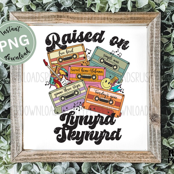 Raised on Skynyrd Retro Cassette Tape PNG File, Customizable Retro Music Lover Png, 80s Rock Music Sublimation, Music Instant Download