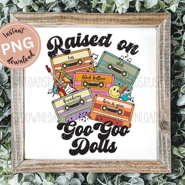 Raised on Goo Goo Dolls Retro Cassette Tape PNG File, Customizable Retro Music Lover Png, 80s Rock Music Sublimation, Music Instant Download