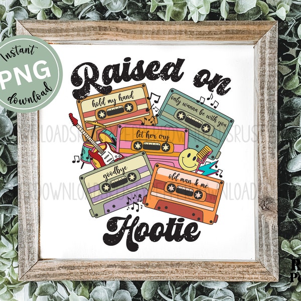 Raised on Hootie and Retro Cassette Tape Country Music PNG File, Custom Country Track Play List Sublimation File, Country Music Lover Gift