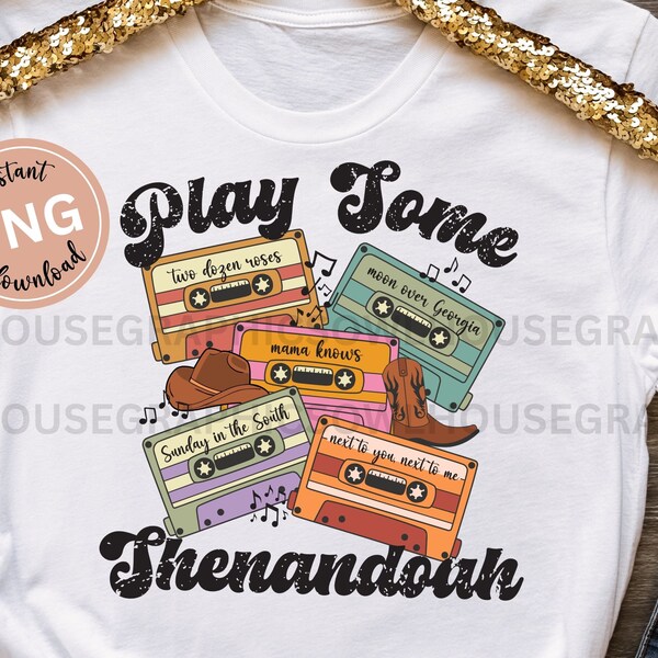 Play Some Shenandoah Retro Cassette Png, Country Music Png, Country Concert Png, Retro Country Music Shirt Design Png