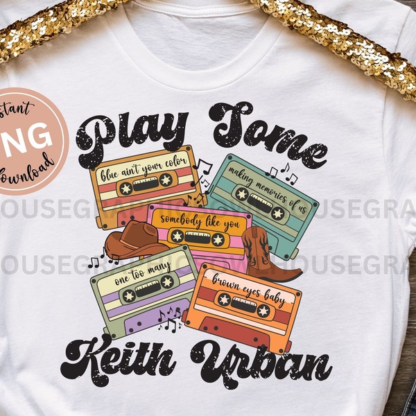 Play Some Keith Urban Retro Cassette Png, Country Music Png, Country Concert Png, Retro Country Music Shirt Design Png