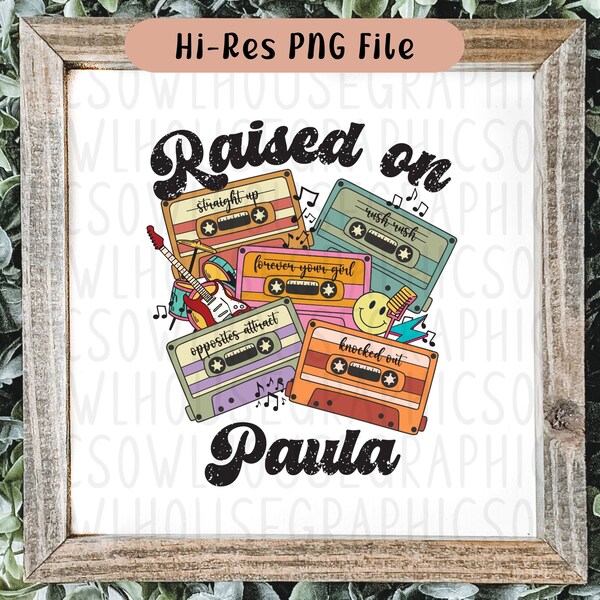 Raised on Paula Retro Cassette Tape PNG File, Customizable Retro Music Lovers Png, 80s Rock Music Sublimation, Music Instant Download