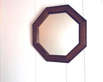 Achthoekige houten wandspiegel donker walnootbruin geometrische 8-zijdige accentspiegel