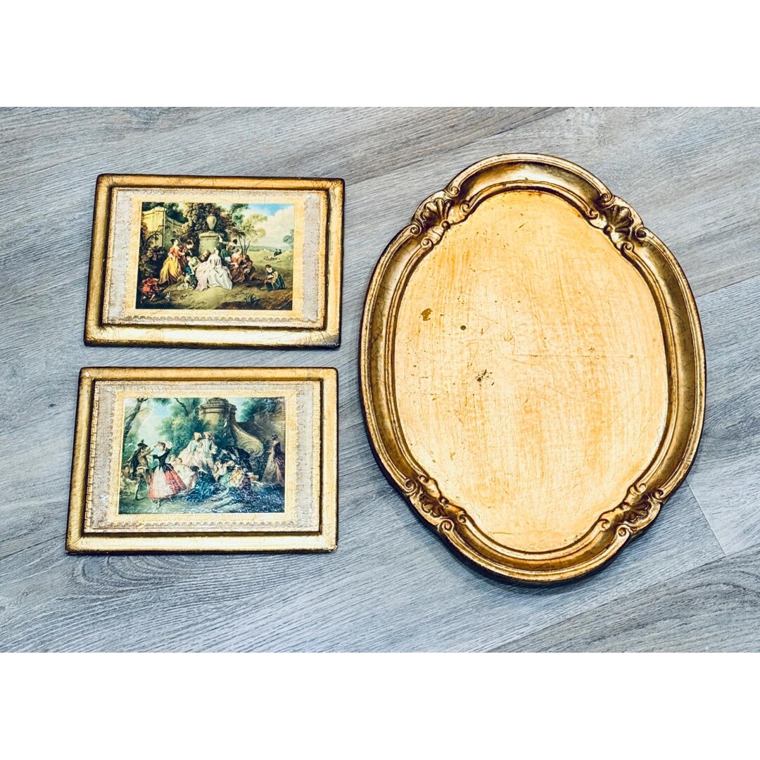 Vintage Italian Florentine Gold Gilt Wood Vanity Tray, 2 Wall Plaques ...