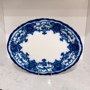 Antique Flow Blue Oval Serving Platter John Maddock and Sons Dainty 16 3/4 Inch
