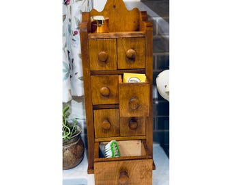 Vintage Wooden Apothecary Spice Chest 7 Drawer Rustic Farmhouse Cabinet Storage