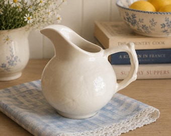 Vintage White Ceramic Creamer Pitcher Embossed Floral Farmhouse Cottage 4"