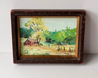 Mack Signiertes Original Ölgemälde Rote Scheune Landschaft Vintage Impasto eingerahmt
