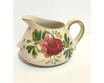 Hand Painted Portugal Ceramic Creamer Pitcher Floral Design Grandma Mom  Beauty
