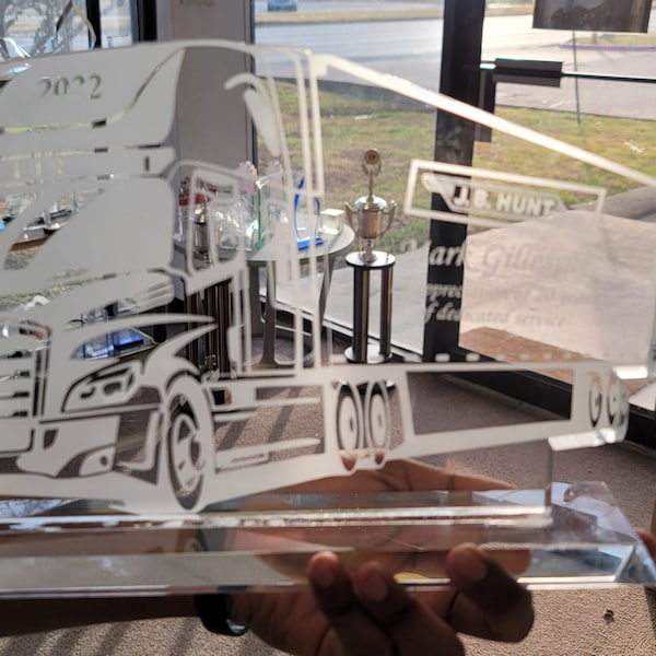 Custom Tuck Shape Acrylic Award, Employee Award, Retirement Appreciation, Custom Award Plaques, Corporate Business Truck Award