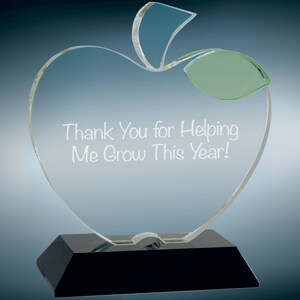 Crystal Apple Glass Award, Employee Award, Church Award, Retirement Appreciation, Custom Award Plaques, Corporate Business Award