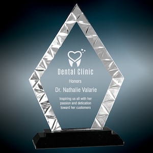Diamond Glass Award, Crystal Employee Award, Church Award, Retirement Appreciation, Custom Award Plaques, Corporate Business Award