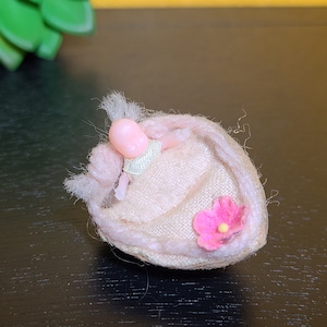 Vintage Teeny Tiny Baby in a Walnut Shell with Pink Flower
