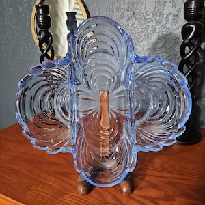 Vintage Cambridge Glass Caprice Moonlight Blue Glass Divided Relish Tray