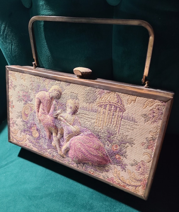 Vintage Tyrolean French Tapestry 3D Puffed Handbag - image 1