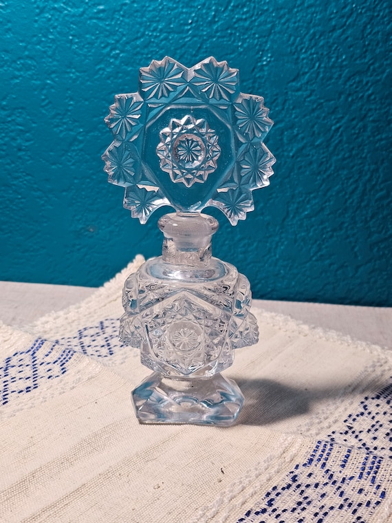 Vintage Pressed Glass Art Deco Clear Perfume Bottl