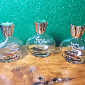 L&#39;Aimant-Emeraude-Imprevu by Coty Vintage Perfume Bottles 3pc Set