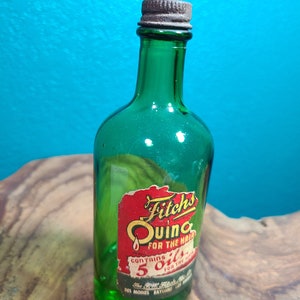 Vintage Fitch’s Quinoil Hair Treatment Oil Green Glass Bottle