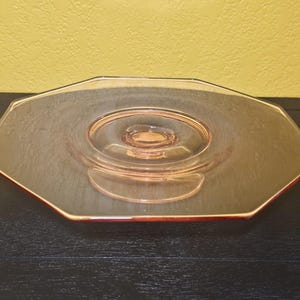 Vintage Pink Depression Etched Glass Cake Plate
