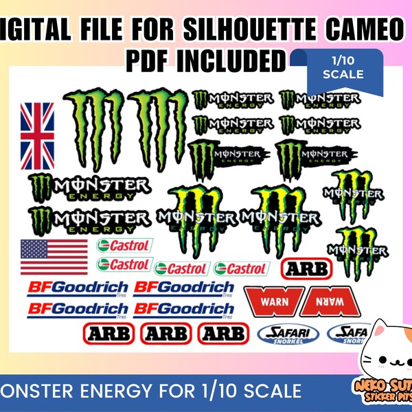 Monster Energy Sticker für 1:10 (Digitale Datei Silhouette Cameo 4 und PDF Datei)