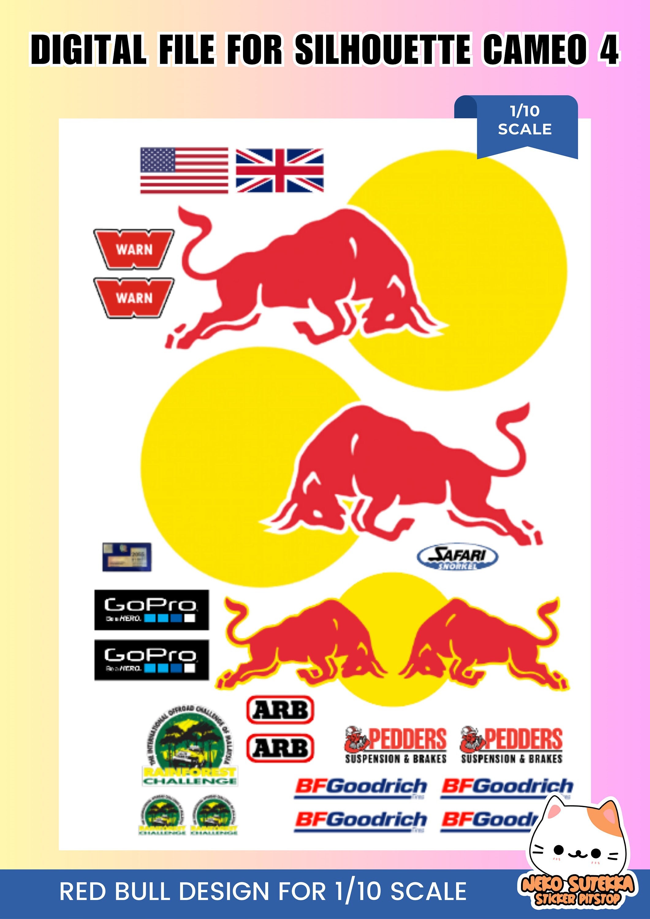 Red Bull Stickers Decals Sheet - 23PC 12x9 - MX ATV Dirt Bike -  REFLECTIVE