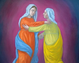 Visitation of Mary to Elizabeth Art | Matted Giclee Print | Catholic Mother's Day Gift | Gift for Her | Expectant Mother Baby Shower Present