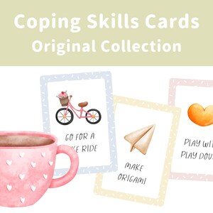 Coping skills cards original collection, cute pastel watercolor, aesthetic calm down cards for kids and teens, self-regulation