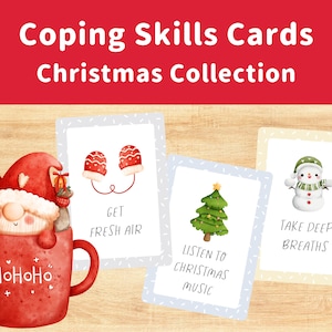 Lindas tarjetas navideñas de habilidades de afrontamiento para niños, tarjetas de calma para adolescentes, actividades de atención plena en invierno, manejo de la ira y la ansiedad durante las fiestas