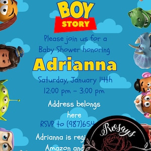 Custom ITS A BOY STORY, Toy Story Theme Baby Shower