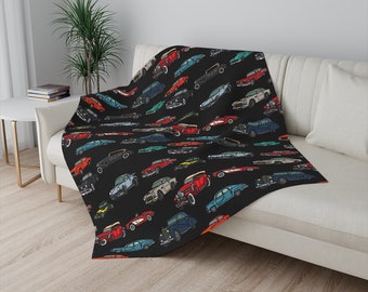 Classic Car Blanket - Car Themed Blanket - Sherpa Blanket - Winter Blanket - Car Pattern Blanket - Car Throw Blanket