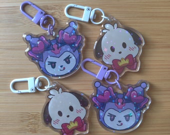 Kuromi & Pochacco Sanrio Keychain Charm, Sparkly (2 Inches)