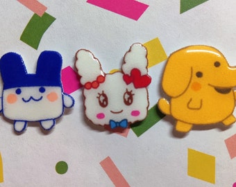 Handmade Tamagotchi Character Pin: Lovelitchi, Mimitchi, Pochitchi