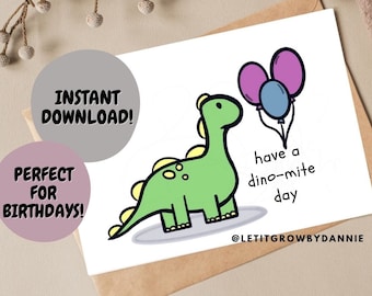 Afdrukbare verjaardagskaart dinosaurus: grappig dino-mijtontwerp (digitale download)