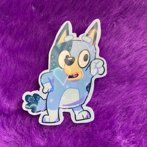 Bluey Inspired Sticker, Blue Dog Sticker, Bluey Fan Art Sticker, Holographic Sticker, Blue Dog Decal