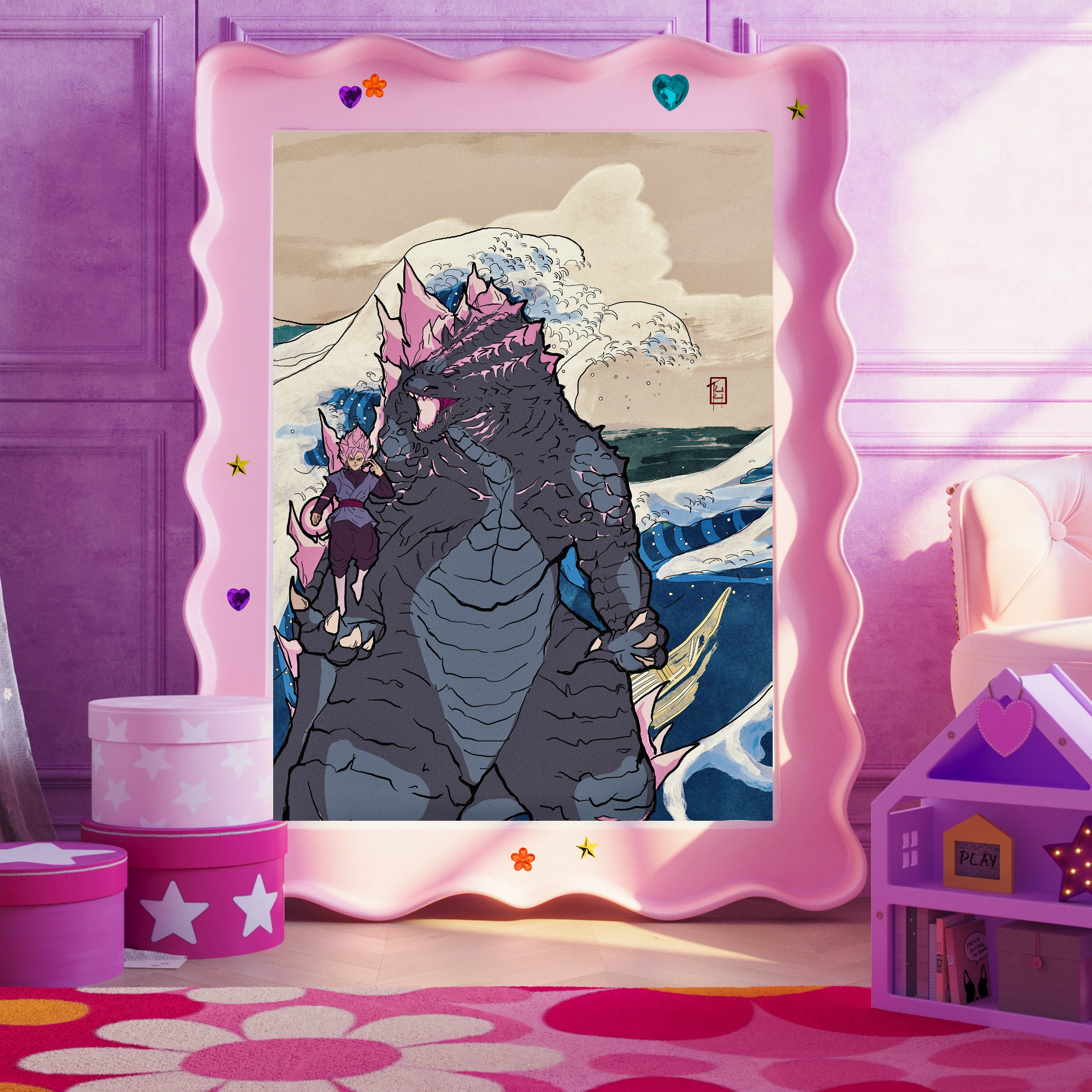 Goku Black X Godzilla Art Print: Anime Crossover Kaiju Monster - Etsy