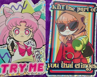 Pink Anime Girl | 3&quot; Holo sticker, | holo anime decal, anime car sticker, magical girl sticker, funny anime sticker, cute anime sticker