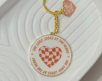 Enamel Christian Keychain: "The Lord Looks at the Heart" Bible Verse