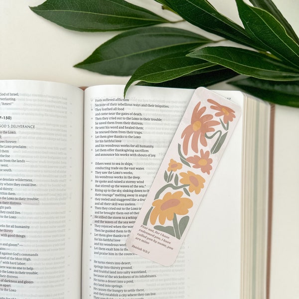 Bible verse bookmark, bookmark for Bible, Flower scripture bookmark, Christian girl bookmark, Isaiah 43:1 bookmark,Cute christian aesthetic